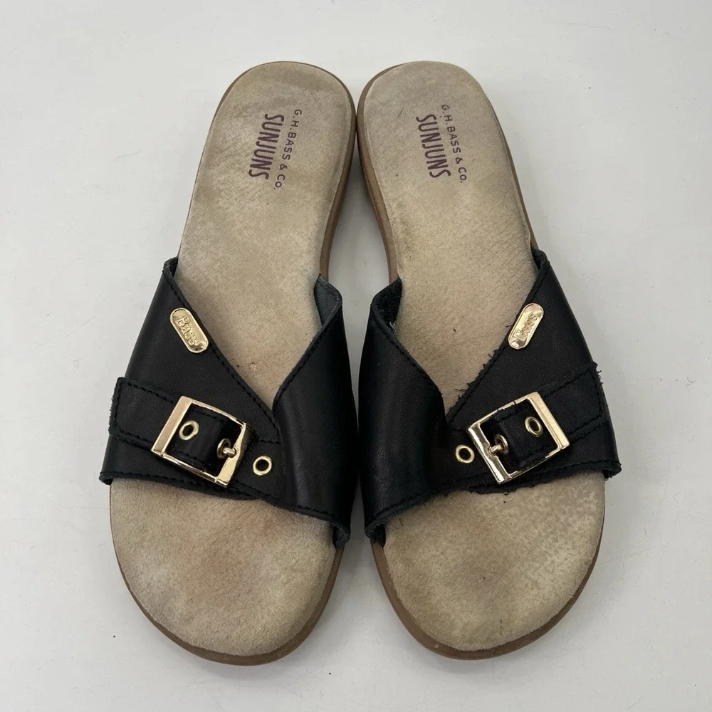 Vintage GH Bass Sunjuns Sandals Women Size 9 Black Classic Leather Comfort
